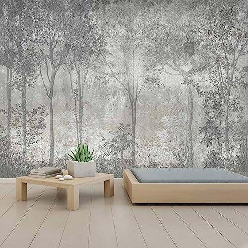 Gray Vintage Forest Tree Wallpaper Mural for Bedroom Living Room (51.52777777777778 Sq Ft)