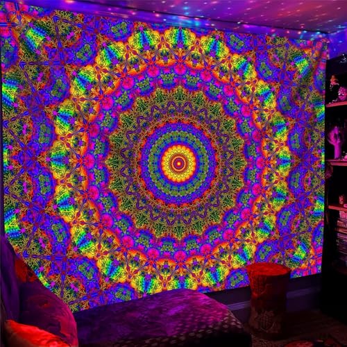 Blacklight Mandala Boho Tapestry