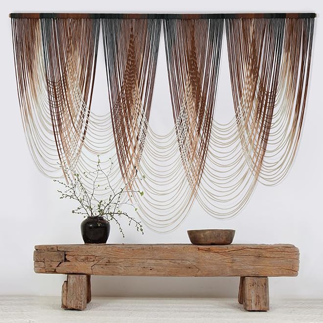 Macrame Wall Hanging Dip Dyed Brown Fiber Tapestry Boho Decor 57" W x 41" L