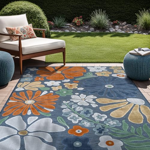 Outdoor Rug 8x10 Modern Floral Tropical Area Rugs for Outdoor and Indoor Patio Easy to Clean Non Shedding Living Room Porch Garden Washable Outside Carpet (80 Sq Ft)
