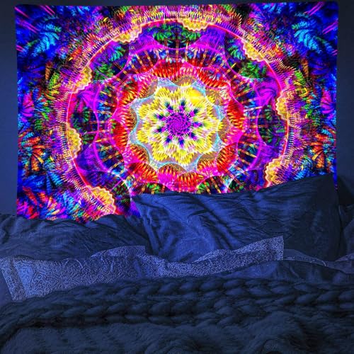 Blacklight Mandala Tapestry for Bedroom (3 Count)
