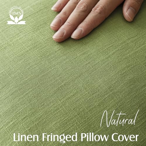 Decorative Linen Fringe Throw Pillow Covers 24×24 Lush Green (2 Count)