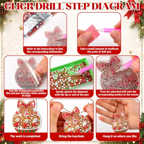 20 Pcs Christmas Gingerbread Ball Diamond Painting Keychains Kit (20 Count)