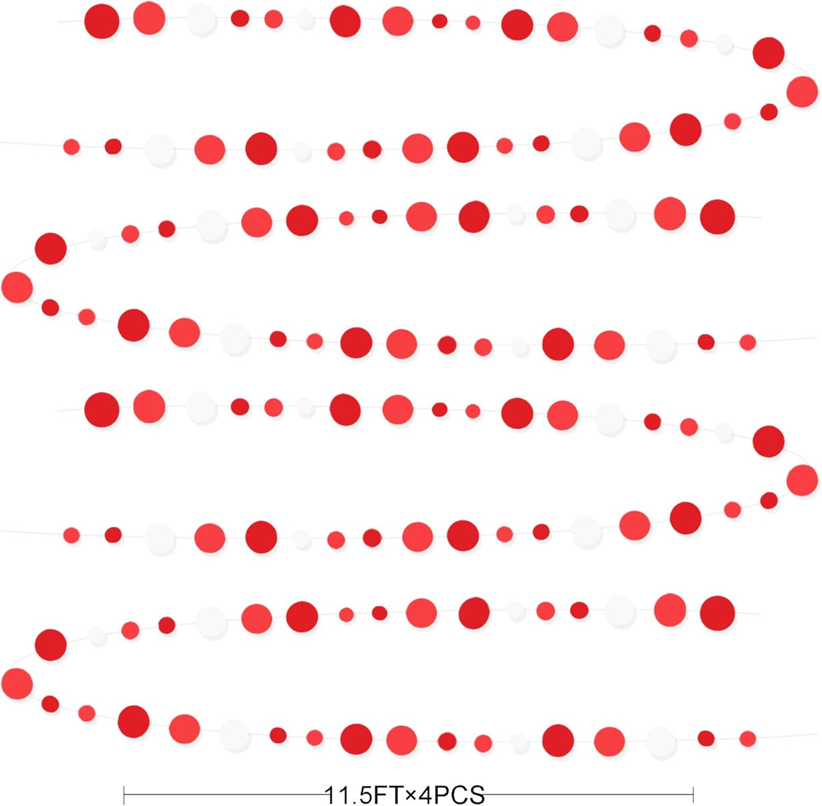 46 Ft Red Party Decorations Polka Dots Garlands Red and White Hanging Paper Circle Dots Streamer for Valentines Anniversary Birthday Graduation Wedding Christmas Holiday Bridal Shower Party Supplies - HavenBliss Decor