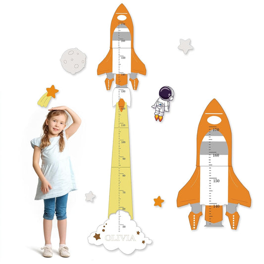 Personalized Name Height Chart for Kids, Cute Rocket Wooden Growth Chart for Kids, Wall Height Chart for Children, Cute Wall Ruler for Kids, Track Height Measurement, Easy to Install - HavenBliss Decor