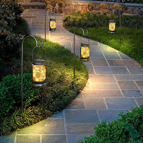 4 Pack Solar Mason Jar Hanging Lantern with Stakes (4 Count)