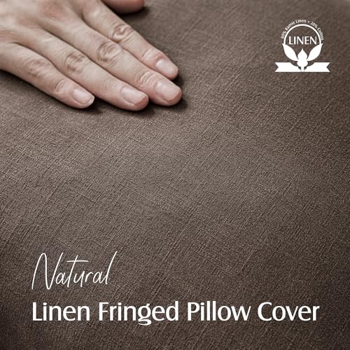 Decorative Linen Fringe Throw Pillow Covers 20×20 Reddish Brown (2 Count)