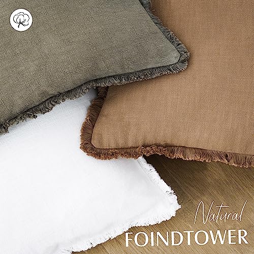 Decorative Linen Fringe Throw Pillow Covers 26×26 Khaki Brown (2 Count)