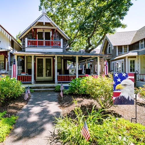 Garden Flag Stand with American Garden Flags Patriotic Stars and Eagle Yard Flag 12x18 Inch Holder Pole Stake Double Side for Outside with Clips and Stopper for Memorial Day 4 th of July