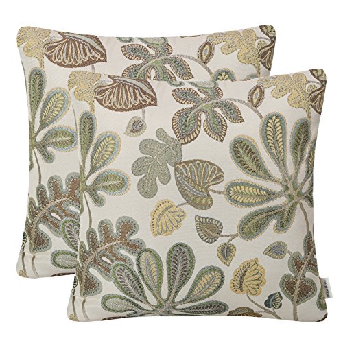 Set of 2 Jacquard Tropical Leaf Pattern Throw Pillow Covers Decorative Pillowcase 22X22 Inches (2 Count)