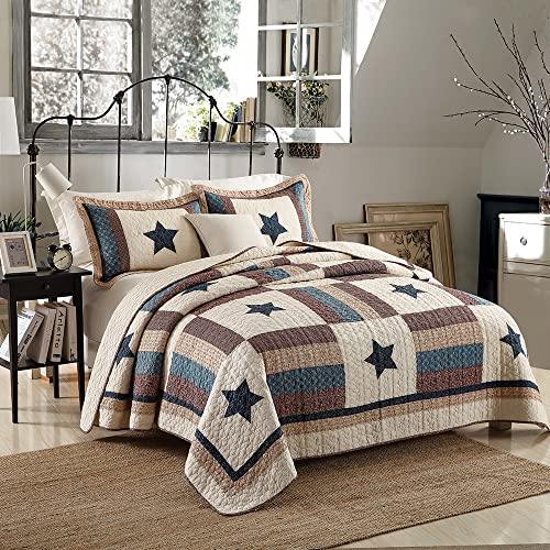 Cotton Bedding Quilt Sets 3 Pieces Reversible Coverlet Sets All Season Boys Real Patchwork Bedspread