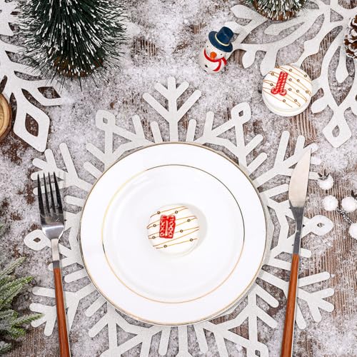60Pcs Christmas Snowflake Paper Placemat Silver Glitter Snowflake Disposable Place Mat Winter Dining Table Mats for Xmas Birthday Party Kitchen (60 Count)