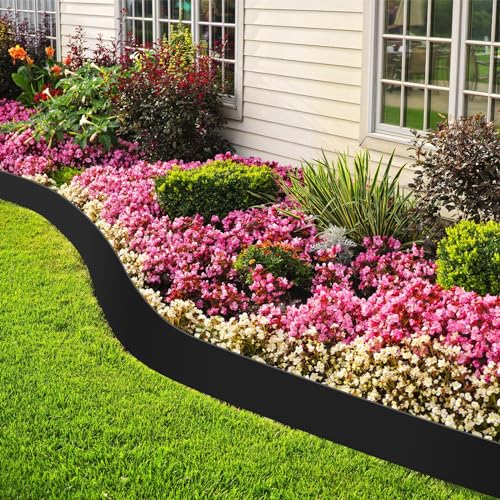 6 Inch Tall 33 ft Length No Dig Landscape Plastic Edging Kit with Hammer Spikes Plastic Garden Flower Bed Edging Landscape Edging Border for Gardens Border Lawn Grass Yard