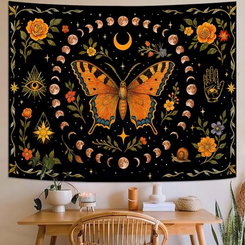 Moon Phase Butterfly Floral Wall Tapestry