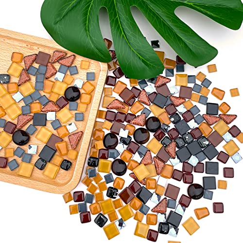 1.1LB Coffee Blend Irregular Crystal Glass Mosaic Tiles for Crafts (17.6 Ounce)