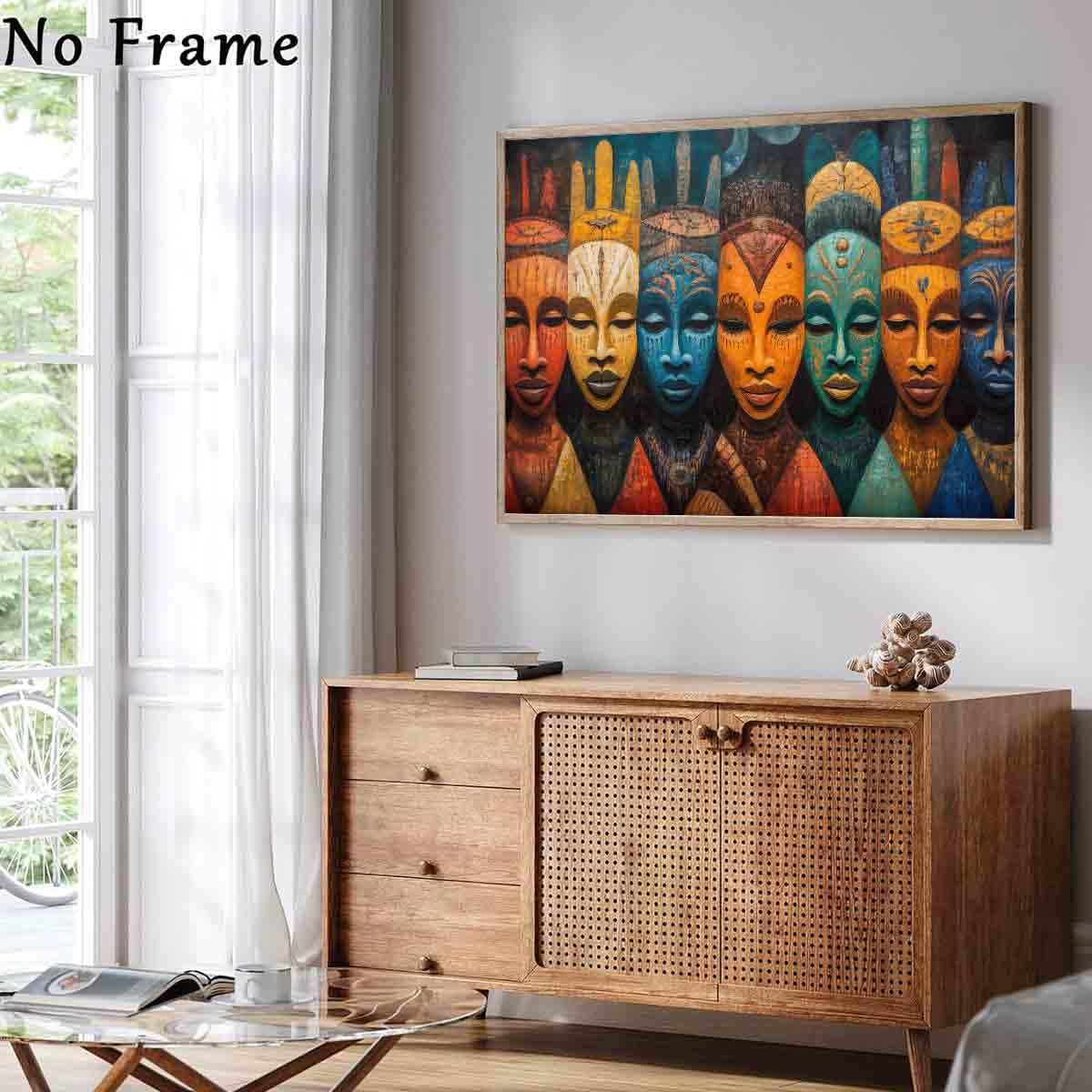 Mask Canvas Wall Art Tribal Ethnic Painting Samerican Painting Safrican Tribal Artwork African Culture Wall Art Antique Pictures Mask Vintage Living Room Decor 16x24inch No Frame