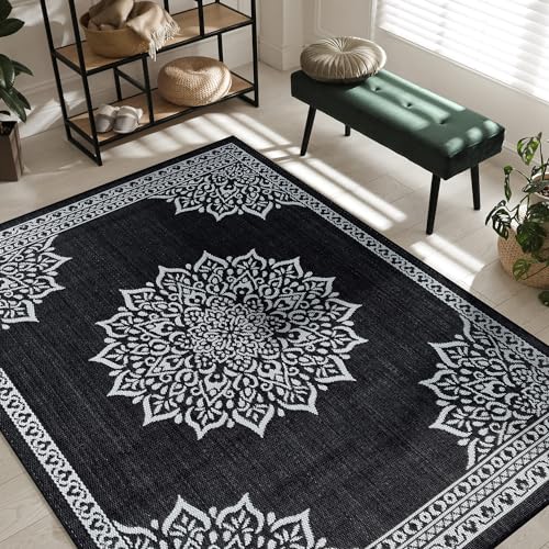 Outdoor Rug 5x7 Medallion Black White Modern Area Rugs for Indoor and Outdoor Patios