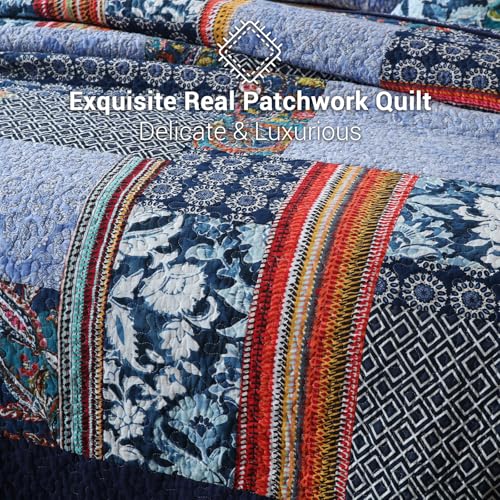 King Quilt Set Reversible Lightweight Bohemian Paisley Patchwork Cotton Quilted Bedspread Coverlet Set 3