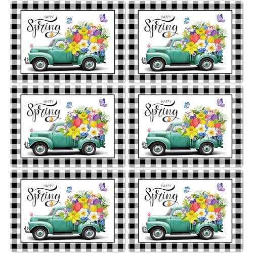 Happy Spring Placemats Set of 6 Black White Plastic Table Mat 17×13×0.04in (6 Count)