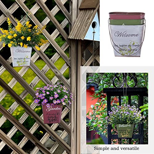 3Pcs 7.4" Tall Galvanized Metal Hanging Planter Rustic Wall Flower Bucket Echelon Wall Pot for Garden Balcony Indoor or Outdoor (3 Count)