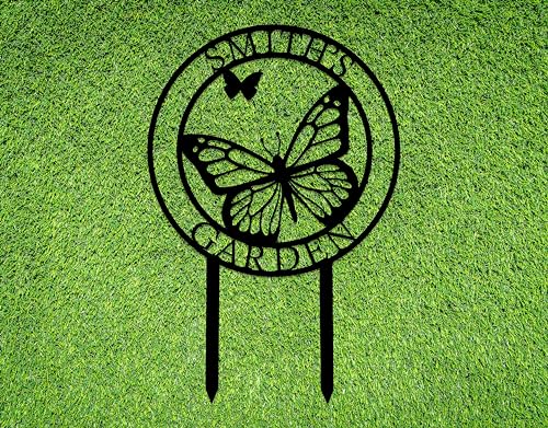 Custom Butterfly Metal Garden Sign with Stakes
