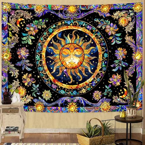 Sun Tapestry Stained Glass Tapestry Wall Decor Tapestries for Bedroom Boho Tapestries Wall Hanging for Bedroom Living Room Glass