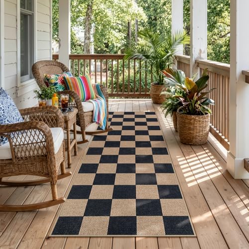 Checkered Easy Jute Outdoor Runner Rug