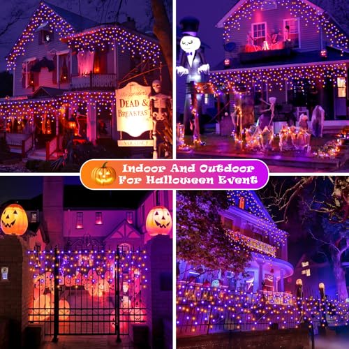 49FT 480LED Orange Purple Halloween Lights Outdoor 8 Modes Plug