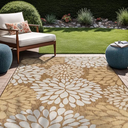 Outdoor Rug 8x10 Modern Exotic Tropical Leaf Area Rugs for Indoor and Outdoor Patio Deck Porch Garden Water Resistant Washable Outside Carpet