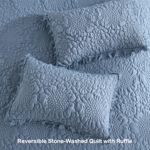Blue Ruffled Quilt Queen Size