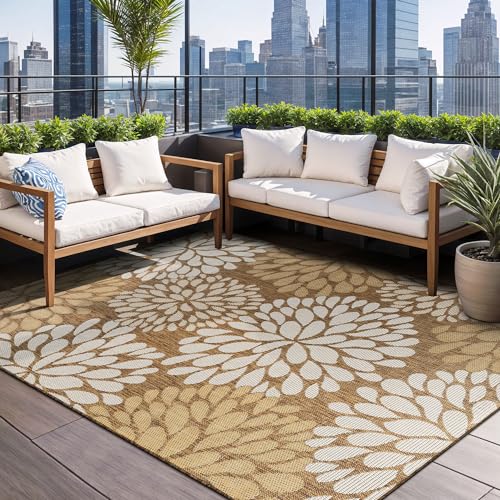Outdoor Rug 5x7 Modern Exotic Tropical Leaf Area Rugs for Indoor and Outdoor Patio Deck Porch Garden Water Resistant Washable Outside Carpet