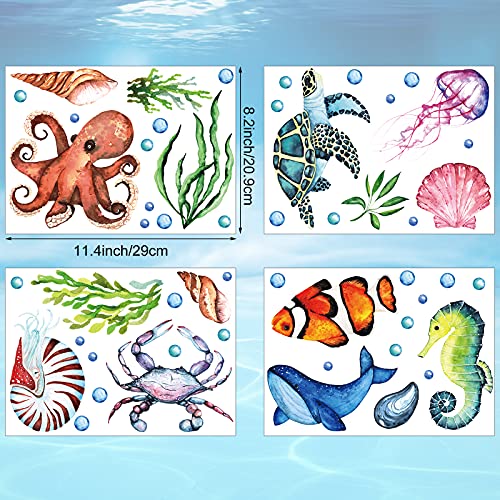 52 Pcs Ocean Fish Wall Decals Glow in The Dark Under The Sea Wall Decals Sea Life Animals Stickers Removable Waterproof Peel and Stick Decal for Girl Boy Kids Bedroom Nursery Bathroom (4 Count)