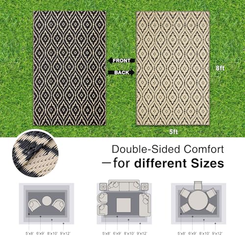 Outdoor Rug 5x8 ft Waterproof Reversible Floral Mat (40 Sq Ft)