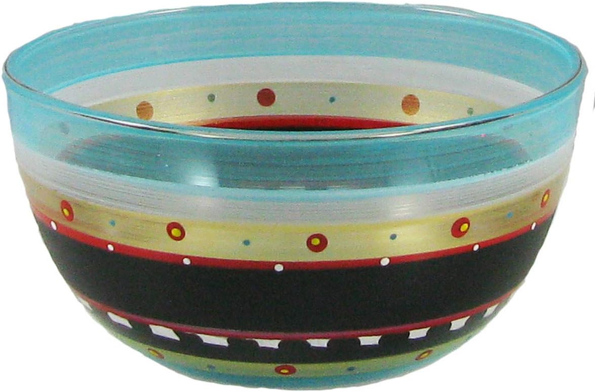 Set of 2 Mosaic Chalkboard and Stripes Hand Painted Glass Serving Bowls 6"