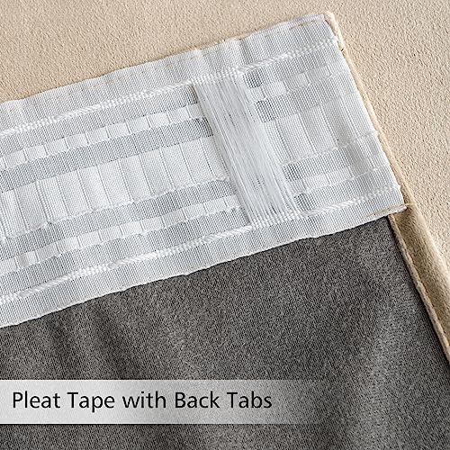 Camel Beige Velvet Pinch Pleat Blackout Curtains W52 X L96 Inches