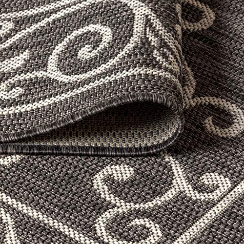 Vintage Filigree Indoor Outdoor Round Area Rug 8 Ft Black