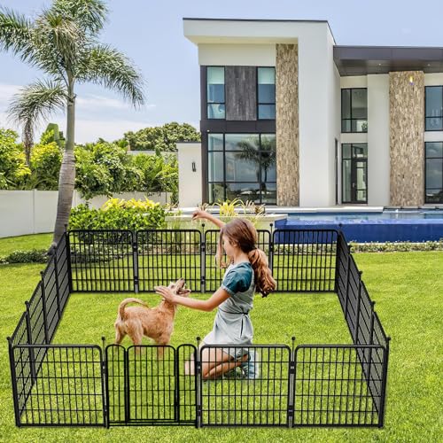 24 in(H) Decorative Garden Fence with Gate,16 Panels Total 31.4 Ft(L) Heavy Duty Iron Animal Barrier Fence for Yard,Suitable for Indoor Pet Or Outdoor Dog Fencing, Garden Border Fence (64 Sq Ft)