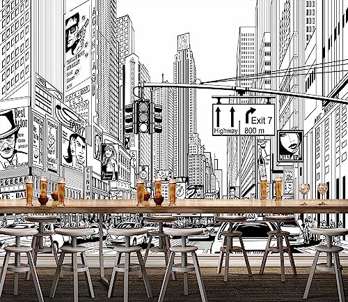 Black White New York City Peel and Stick Wallpaper Mural for Bedroom