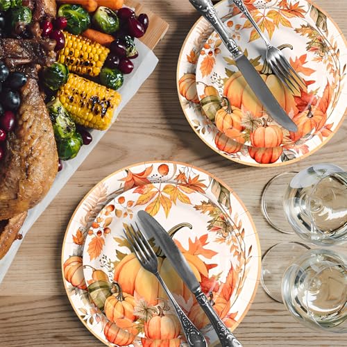 150Pcs Fall Pumpkin Paper Plates Napkins Fall Thanksgiving Party Supplies (150 Count)