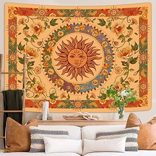 Vintage Sun Tapestry for Classroom Rainbow Boho 70s Sunshine Sunset Tapestries Wall Hanging Aesthetic Retro Tapestrys for Living Room Dorm