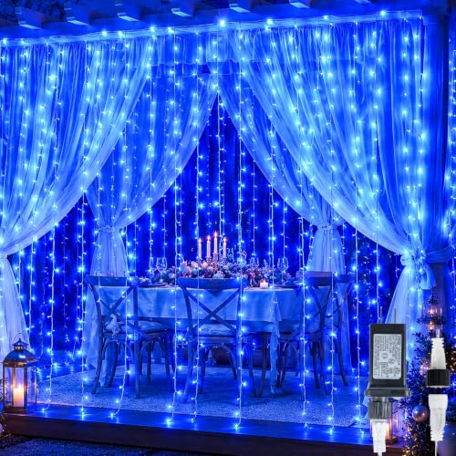 Blue Christmas Curtain Lights Plug in (9.8 Foot)