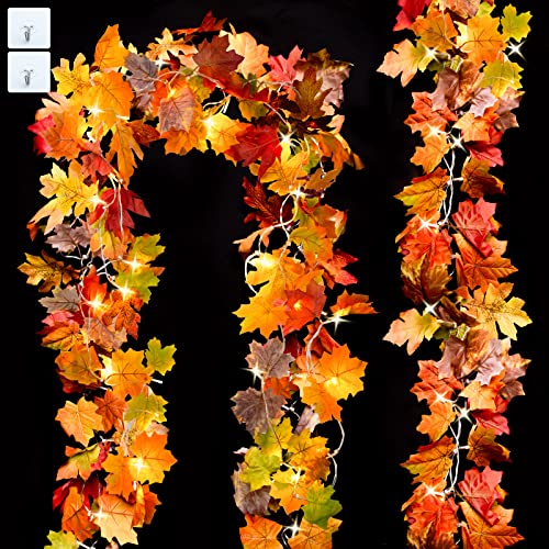 2 Pack Fall Garland with Lights Decoration 20 Ft 60 Led (20 Foot)