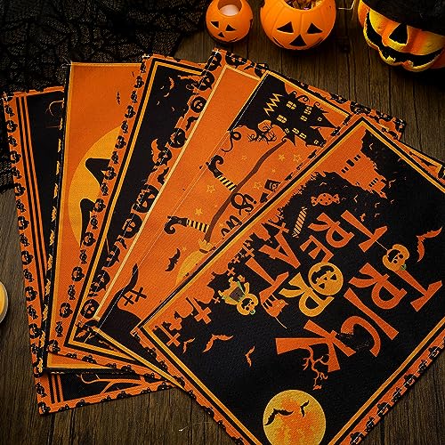 6 Pcs Halloween Placemats 12"x18" Gothic Bat Placemats Kitchen Decoration Washable Witch Place Mats Rectangle Skull Table Mats for Halloween Dining Table Accessories