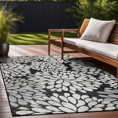 Outdoor Rug 5x7 Modern Exotic Tropical Leaf Area Rugs for Indoor and Outdoor Patio Deck Porch Garden Water Resistant Washable Outside Carpet