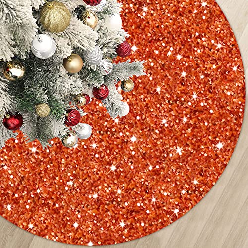 46 Inch Christmas Tree Skirt Sequins Burnt Orange Xmas Tree Skirt Soft Velvet Christmas Tree Skirts Christmas Tree Ornaments for Halloween Round Fabric Tree Cover Skirt Sequin Metal Tree Base