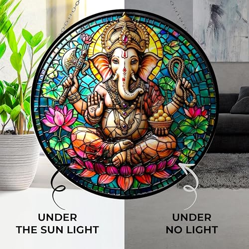 Diwali Ganesh Elephant God Stained Glass Suncatcher Window Hangings