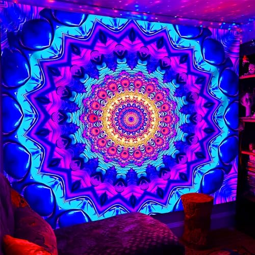 Blacklight Mandala Tapestry for Bedroom