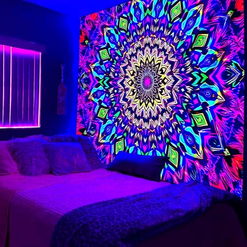 Blacklight Mandala Tapestry for Bedroom