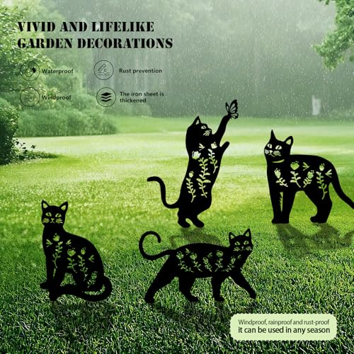 4 Pack Cat Metal Garden Decorative Stakes (4 Count)