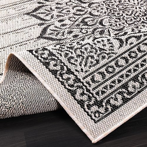 Outdoor Rug 5x7 Medallion White Black Modern Area Rugs for Indoor and Outdoor Patios